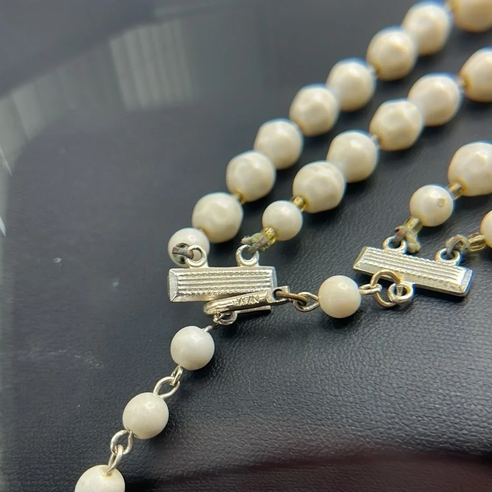 2 pretty vintage beaded necklaces-gold tone and white MCM classic timeless glam